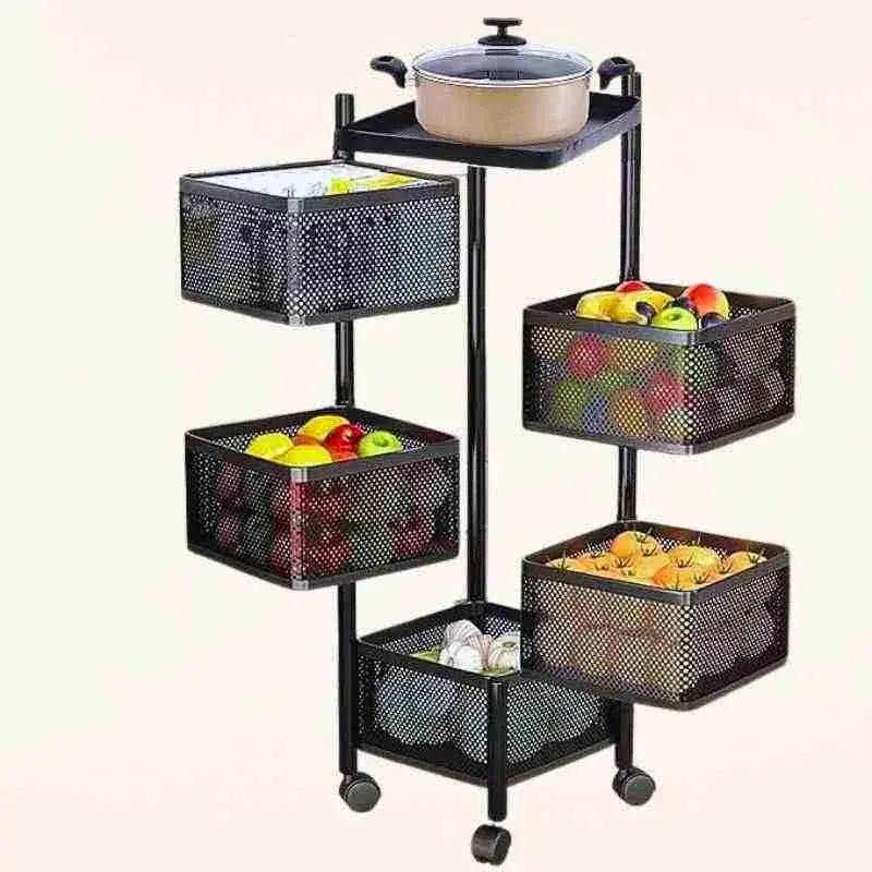 Kuber Industries Revolving Storage Trolley - Best Diwali Kitchen Gift Under 5000 Kuber Industries 3-tier revolving storage trolley with wheels and mesh baskets for kitchen vegetables - best Diwali organizing gift under 1000